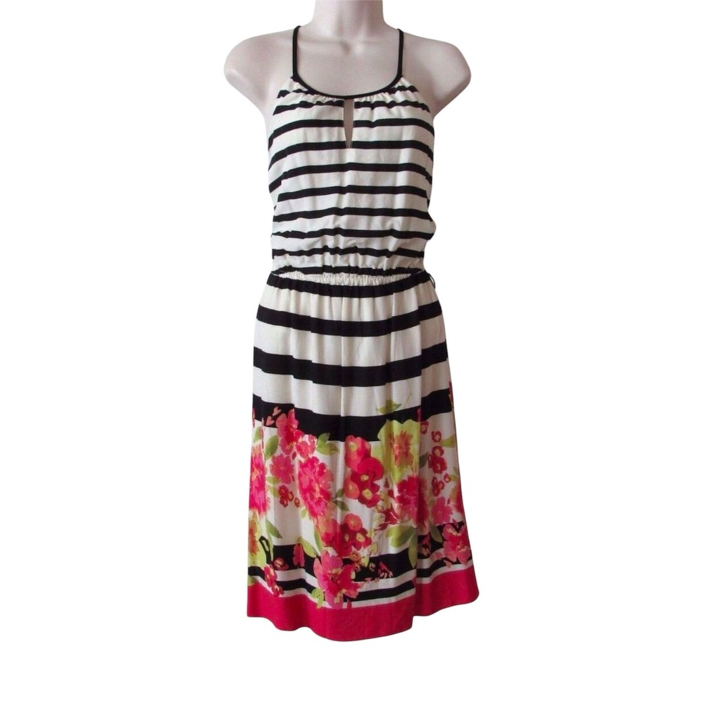 ELLE South Beach Floral Striped Dress Women's Medium